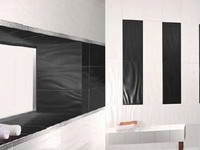 Керамическое полотно «Soft» в ванной комнате: контрастный вариант оформления