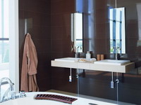 Интерьер ванной комнаты с «Glass»: темная плитка